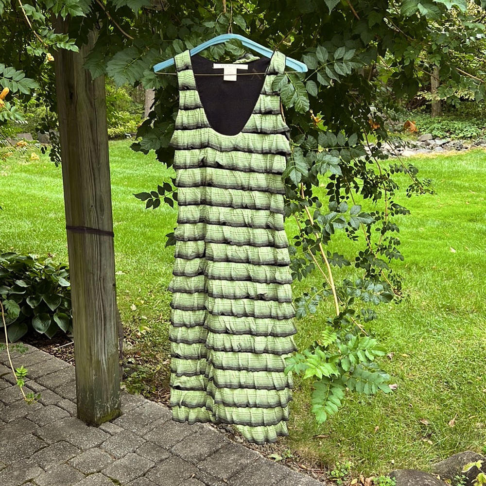 Vintage Max Studio sleeveless flowing ruffled green dress